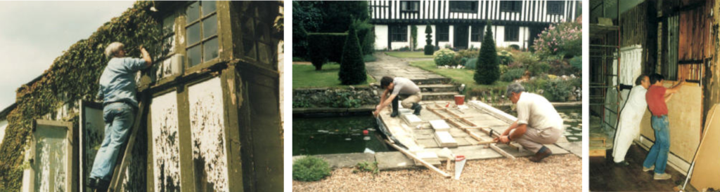 Photographs of the house and garden being restored